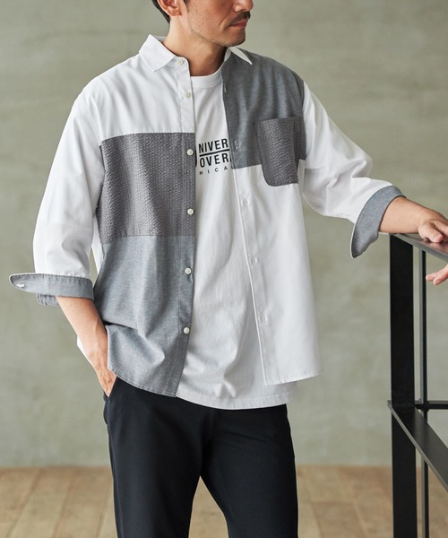 ikka(イッカ)の「【MonoMax × 小泉孝太郎】7分袖冷感ブロックスシャツ「小泉孝太郎さん着用モデル」(シャツ/ブラウス・メンズ・グレー/ネイビー/ホワイト・XL/L/M/S)」の2枚目の写真