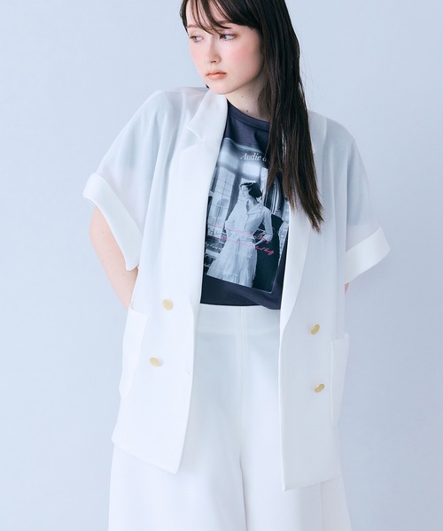 Audie a Muses(オーディアミューズ)の「ハーフスリーブダブルシアージャケット(テーラードジャケット・レディース・オフホワイト/ブラック・38/42)」の12枚目の写真