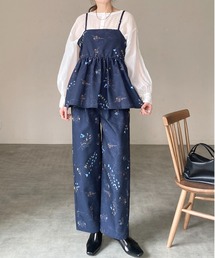 フラワープリント 花柄キャミソール ビスチェ パンツスタイル 上下 セットアップ