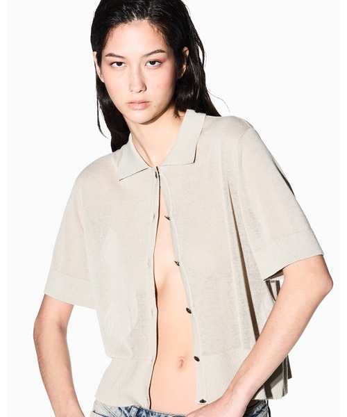 ARMANI EXCHANGE（アルマーニエクスチェンジ）の「【A|X アルマーニ エクスチェンジ】ヴィスコース×リネン 衿付きニットカーディガン（カーディガン/ボレロ・レディース・グレイッシュベージュ・SMALL/MEDIUM/LARGE/X-SMALL）」の3枚目の写真