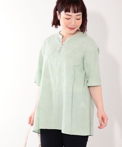 MB mint breeze(エムビーミントブリーズ)の「【L~6L 大きいサイズ】カットジャガードチュニック(チュニック・レディース・オフホワイト/ブラック/ライトグリーン・3L/LL/6L/5L/4L/L)」の9枚目の写真