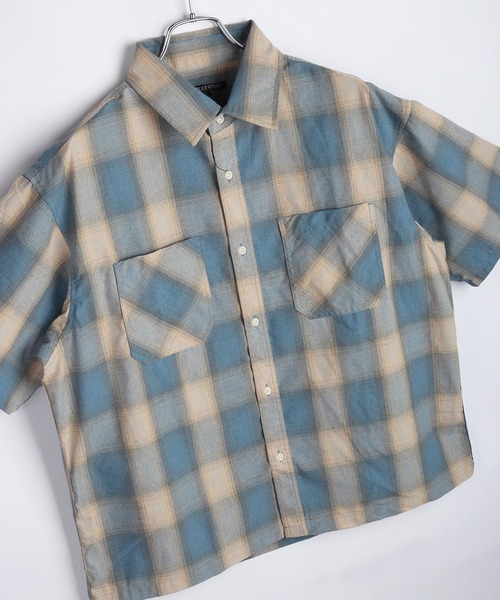 WESTSEA（ウエストシー）の「リサイクルファイバー オンブレチェック 半袖シャツ オーバーサイズ（シャツ/ブラウス・メンズ・ブルー/ブラウン/ブラック・M/L）」の2枚目の写真