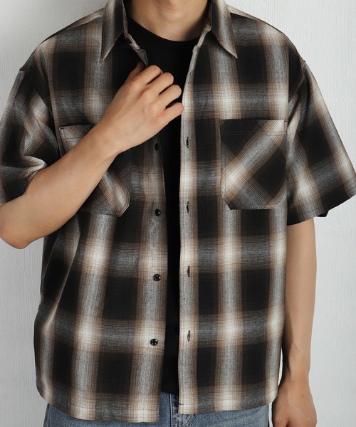 WESTSEA（ウエストシー）の「リサイクルファイバー オンブレチェック 半袖シャツ オーバーサイズ（シャツ/ブラウス・メンズ・ブルー/ブラウン/ブラック・M/L）」の8枚目の写真