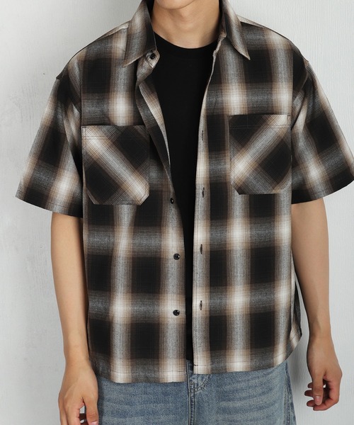WESTSEA（ウエストシー）の「リサイクルファイバー オンブレチェック 半袖シャツ オーバーサイズ（シャツ/ブラウス・メンズ・ブルー/ブラウン/ブラック・M/L）」の9枚目の写真