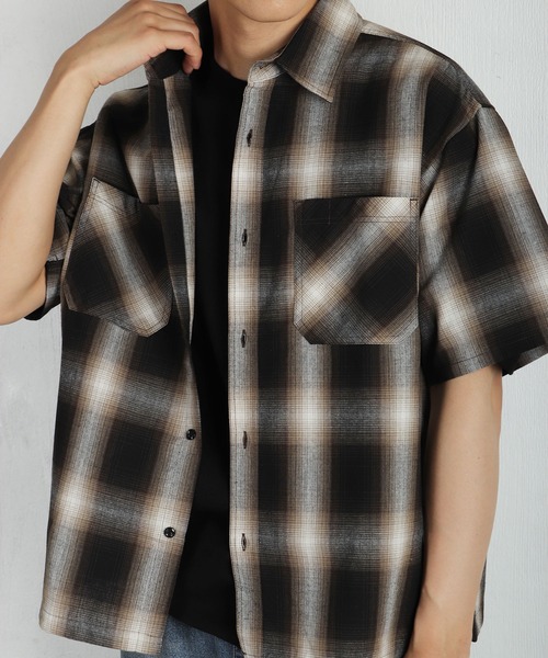 WESTSEA（ウエストシー）の「リサイクルファイバー オンブレチェック 半袖シャツ オーバーサイズ（シャツ/ブラウス・メンズ・ブルー/ブラウン/ブラック・M/L）」の10枚目の写真