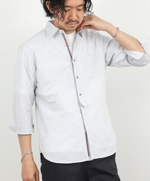 NOLLEY’S（ノーリーズ）の「綿麻 パラシュートボタン7分袖シャツ 26SS（シャツ/ブラウス・メンズ・ネイビー/オフホワイト/ピンク/ライトブルー・S/M/L/XL）」の2枚目の写真