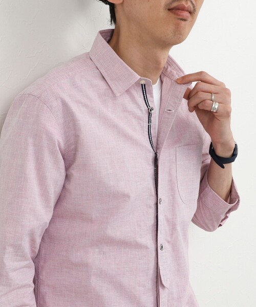 NOLLEY’S（ノーリーズ）の「綿麻 パラシュートボタン7分袖シャツ 26SS（シャツ/ブラウス・メンズ・ネイビー/オフホワイト/ピンク/ライトブルー・S/M/L/XL）」の4枚目の写真
