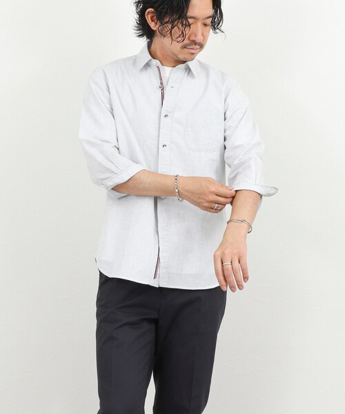 NOLLEY’S（ノーリーズ）の「綿麻 パラシュートボタン7分袖シャツ 26SS（シャツ/ブラウス・メンズ・ネイビー/オフホワイト/ピンク/ライトブルー・S/M/L/XL）」の22枚目の写真