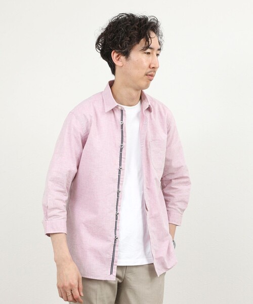 NOLLEY’S（ノーリーズ）の「綿麻 パラシュートボタン7分袖シャツ 26SS（シャツ/ブラウス・メンズ・ネイビー/オフホワイト/ピンク/ライトブルー・S/M/L/XL）」の5枚目の写真