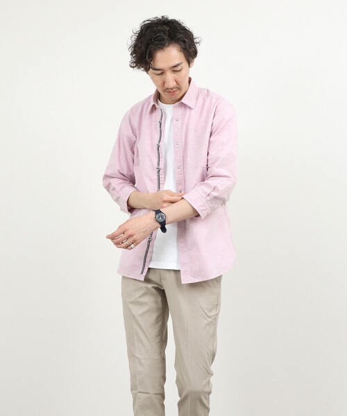 NOLLEY’S（ノーリーズ）の「綿麻 パラシュートボタン7分袖シャツ 26SS（シャツ/ブラウス・メンズ・ネイビー/オフホワイト/ピンク/ライトブルー・S/M/L/XL）」の6枚目の写真
