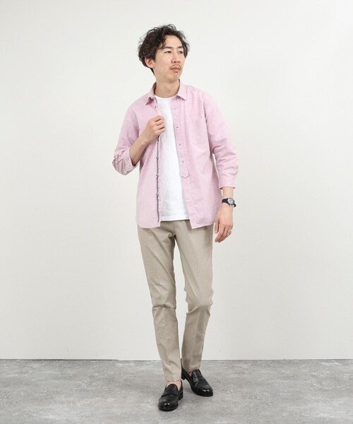 NOLLEY’S（ノーリーズ）の「綿麻 パラシュートボタン7分袖シャツ 26SS（シャツ/ブラウス・メンズ・ネイビー/オフホワイト/ピンク/ライトブルー・S/M/L/XL）」の7枚目の写真