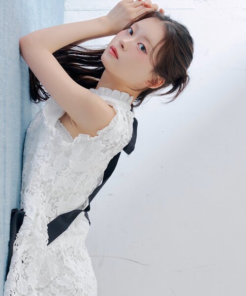 Chico(チコ)の「【SALON by Chico】リボン取り外しレースティアードアメスリワンピース(ワンピース・レディース・ホワイト/ブラック/ブルー・FREE)」の6枚目の写真