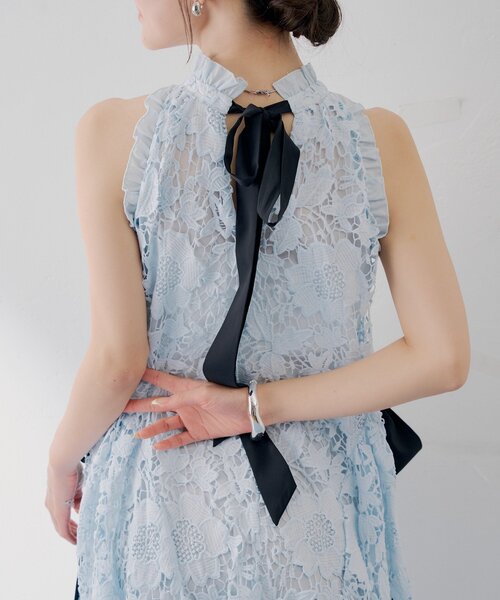 Chico(チコ)の「【SALON by Chico】リボン取り外しレースティアードアメスリワンピース(ワンピース・レディース・ホワイト/ブラック/ブルー・FREE)」の10枚目の写真