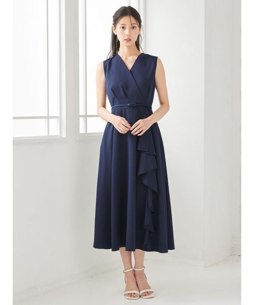 CELFORD(セルフォード)の「【洗える】カシュクールラッフルワンピース(ワンピース・レディース・イエロー/ネイビー/ドット・36/38)」の1枚目の写真