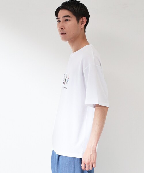 THE SHOP TK （ザ ショップ ティーケー ）の「刺繍×ロゴ 鹿の子 半袖Tシャツ 【洗濯機OK】（Tシャツ/カットソー・メンズ・ネイビー/オフホワイト・03/02）」の9枚目の写真