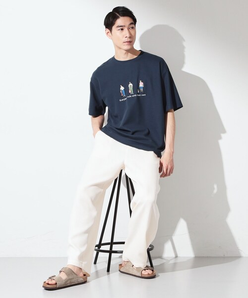 THE SHOP TK （ザ ショップ ティーケー ）の「刺繍×ロゴ 鹿の子 半袖Tシャツ 【洗濯機OK】（Tシャツ/カットソー・メンズ・ネイビー/オフホワイト・03/02）」の14枚目の写真