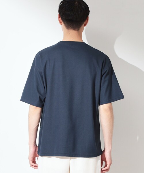 THE SHOP TK （ザ ショップ ティーケー ）の「刺繍×ロゴ 鹿の子 半袖Tシャツ 【洗濯機OK】（Tシャツ/カットソー・メンズ・ネイビー/オフホワイト・03/02）」の4枚目の写真