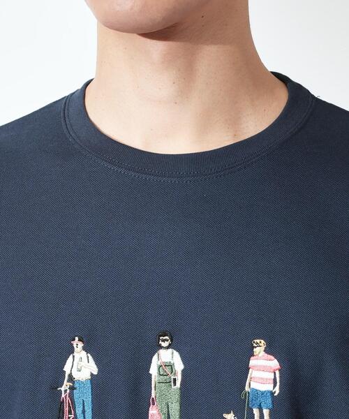 THE SHOP TK （ザ ショップ ティーケー ）の「刺繍×ロゴ 鹿の子 半袖Tシャツ 【洗濯機OK】（Tシャツ/カットソー・メンズ・ネイビー/オフホワイト・03/02）」の5枚目の写真