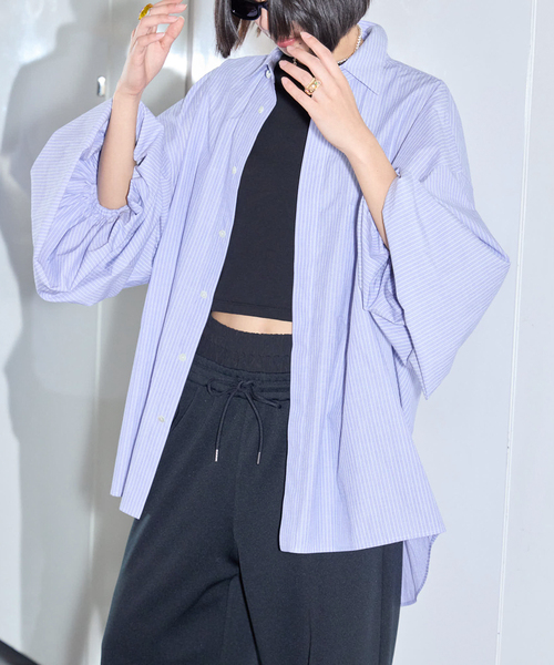 CITYSHOP（シティーショップ）の「《追加2》BALLOON CUFF シャツ（シャツ/ブラウス・レディース・ホワイト/ブルー・FREE）」の4枚目の写真