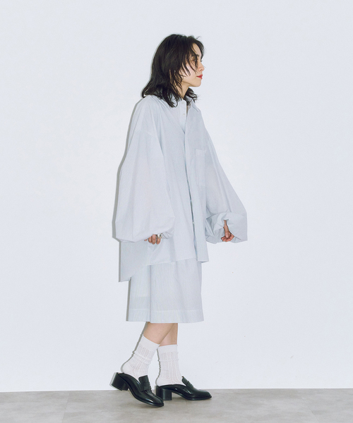 CITYSHOP（シティーショップ）の「《追加2》BALLOON CUFF シャツ（シャツ/ブラウス・レディース・ホワイト/ブルー・FREE）」の9枚目の写真