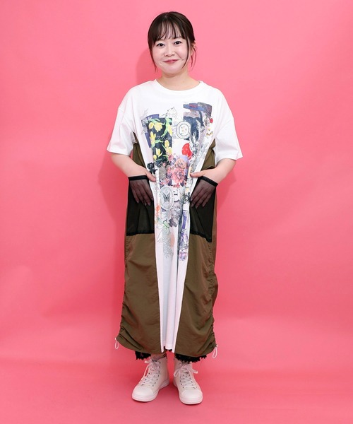 iS ScoLar(イズスカラー)の「562206:花コラージュ柄 異素材使いワンピース(ワンピース・レディース・ブラック/オフホワイト・M)」の3枚目の写真
