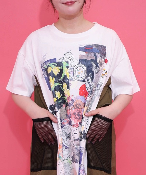 iS ScoLar(イズスカラー)の「562206:花コラージュ柄 異素材使いワンピース(ワンピース・レディース・ブラック/オフホワイト・M)」の6枚目の写真