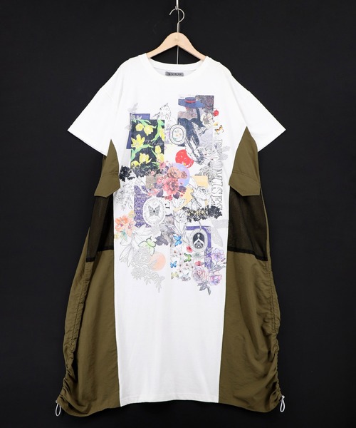 iS ScoLar(イズスカラー)の「562206:花コラージュ柄 異素材使いワンピース(ワンピース・レディース・ブラック/オフホワイト・M)」の9枚目の写真