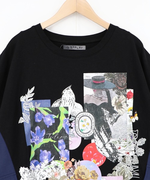 iS ScoLar(イズスカラー)の「562206:花コラージュ柄 異素材使いワンピース(ワンピース・レディース・ブラック/オフホワイト・M)」の15枚目の写真