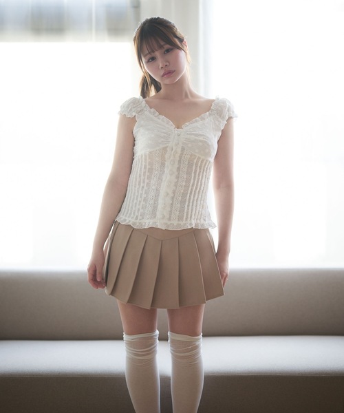 M DOLLY(エムドリー)の「Cotton lace belle tops / コットンレースベルトップス(シャツ/ブラウス・レディース・ホワイト/グレー・FREE)」の8枚目の写真