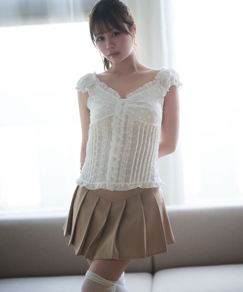 M DOLLY(エムドリー)の「Cotton lace belle tops / コットンレースベルトップス(シャツ/ブラウス・レディース・ホワイト/グレー・FREE)」の9枚目の写真