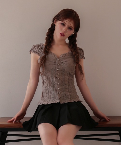 M DOLLY(エムドリー)の「Cotton lace belle tops / コットンレースベルトップス(シャツ/ブラウス・レディース・ホワイト/グレー・FREE)」の12枚目の写真