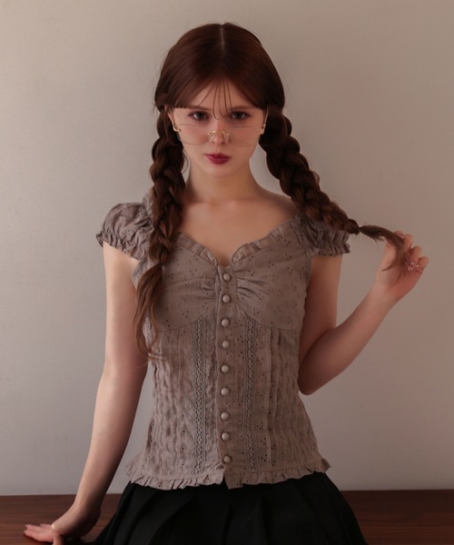 M DOLLY(エムドリー)の「Cotton lace belle tops / コットンレースベルトップス(シャツ/ブラウス・レディース・ホワイト/グレー・FREE)」の13枚目の写真