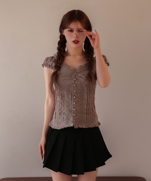 M DOLLY(エムドリー)の「Cotton lace belle tops / コットンレースベルトップス(シャツ/ブラウス・レディース・ホワイト/グレー・FREE)」の15枚目の写真