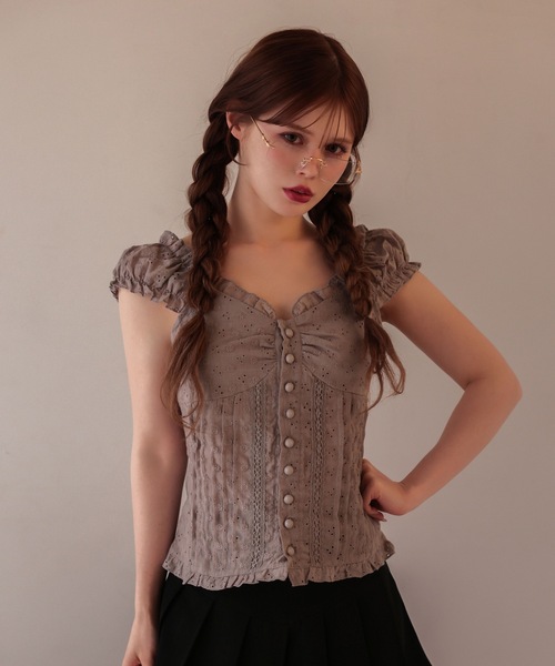 M DOLLY(エムドリー)の「Cotton lace belle tops / コットンレースベルトップス(シャツ/ブラウス・レディース・ホワイト/グレー・FREE)」の16枚目の写真