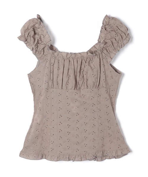 M DOLLY(エムドリー)の「Cotton lace belle tops / コットンレースベルトップス(シャツ/ブラウス・レディース・ホワイト/グレー・FREE)」の3枚目の写真