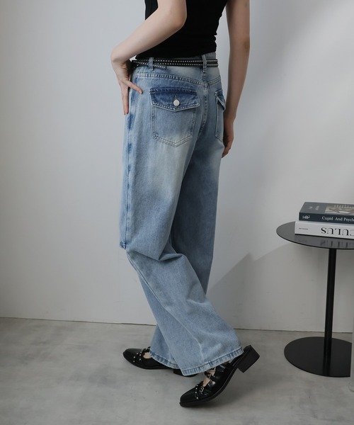 Ulysses(ユリシス)の「レイヤードデザインワイドデニム(デニムパンツ・レディース・ブルー・S)」の4枚目の写真