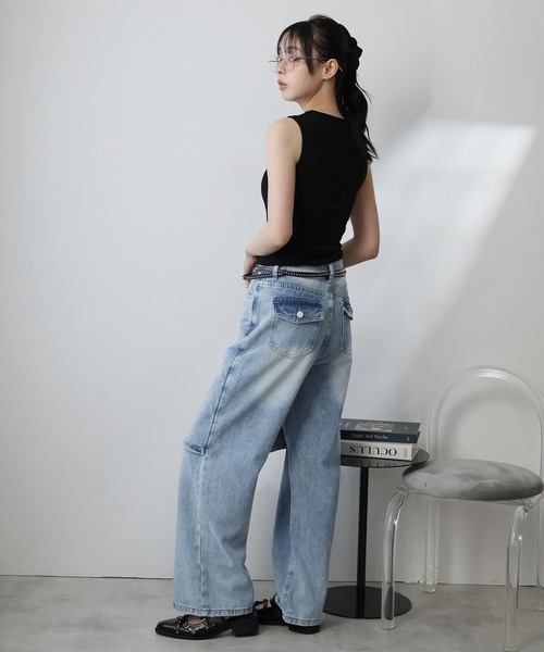 Ulysses(ユリシス)の「レイヤードデザインワイドデニム(デニムパンツ・レディース・ブルー・S)」の7枚目の写真