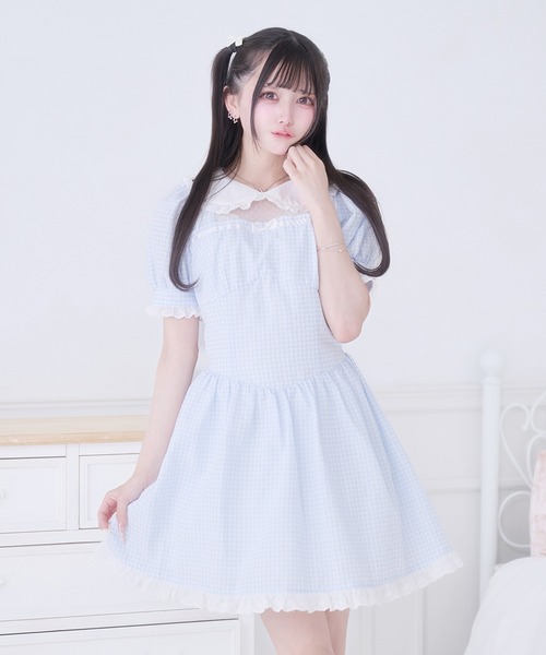 Pal elfy(パルエルフィー)の「コットンレースギンガムワンピース(ワンピース・レディース・ブルー/ブラック・フリー)」の10枚目の写真