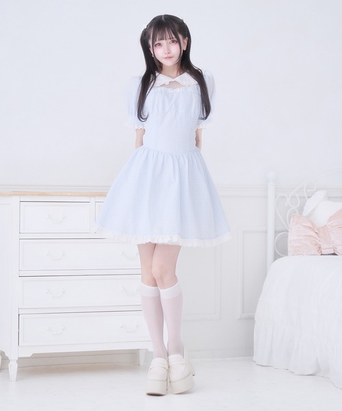 Pal elfy(パルエルフィー)の「コットンレースギンガムワンピース(ワンピース・レディース・ブルー/ブラック・フリー)」の12枚目の写真