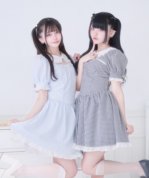 Pal elfy(パルエルフィー)の「コットンレースギンガムワンピース(ワンピース・レディース・ブルー/ブラック・フリー)」の15枚目の写真