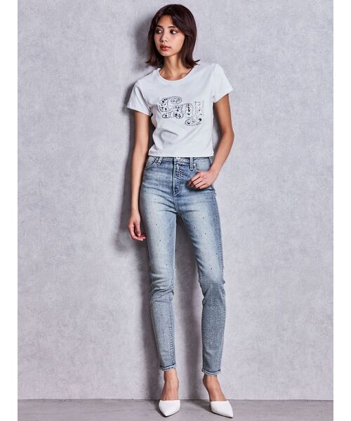 GYDA(ジェイダ)の「ハイウエストbijouスキニーデニムパンツ(デニムパンツ・レディース・インディゴブルー/ライトブルー/ブラック・SMALL/X-SMALL/MEDIUM)」の5枚目の写真