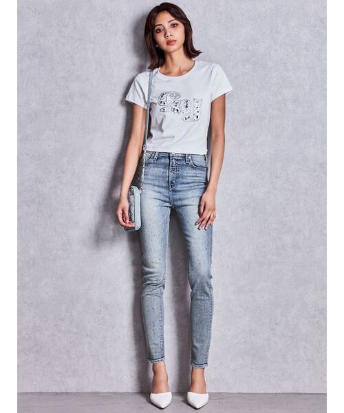 GYDA(ジェイダ)の「ハイウエストbijouスキニーデニムパンツ(デニムパンツ・レディース・インディゴブルー/ライトブルー/ブラック・SMALL/X-SMALL/MEDIUM)」の6枚目の写真