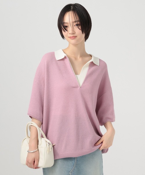BAYFLOW（ベイフロー）の「スキッパー配色ニットプルオーバー（ニット/セーター・レディース・モーブ系/ブラウン/ネイビー・FREE）」の5枚目の写真