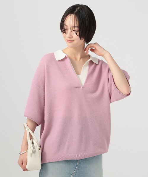BAYFLOW（ベイフロー）の「スキッパー配色ニットプルオーバー（ニット/セーター・レディース・モーブ系/ブラウン/ネイビー・FREE）」の6枚目の写真