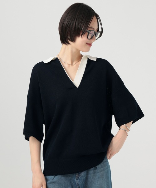 BAYFLOW（ベイフロー）の「スキッパー配色ニットプルオーバー（ニット/セーター・レディース・モーブ系/ブラウン/ネイビー・FREE）」の22枚目の写真