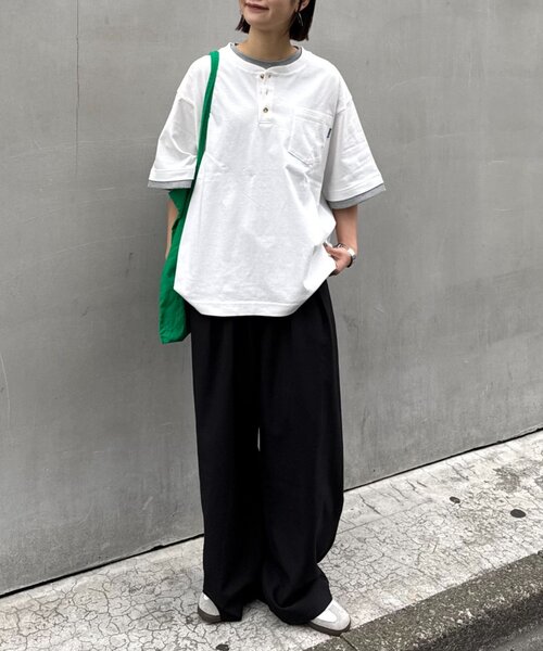 CIAOPANIC TYPY(チャオパニックティピー)の「【UNISEX】【汗シミ防止】レイヤードライクヘンリーTEE(Tシャツ/カットソー・メンズ・ベージュ/カーキ/ブラック/ホワイト・LARGE/MEDIUM)」の5枚目の写真