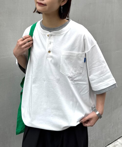 CIAOPANIC TYPY(チャオパニックティピー)の「【UNISEX】【汗シミ防止】レイヤードライクヘンリーTEE(Tシャツ/カットソー・メンズ・ベージュ/カーキ/ブラック/ホワイト・LARGE/MEDIUM)」の10枚目の写真