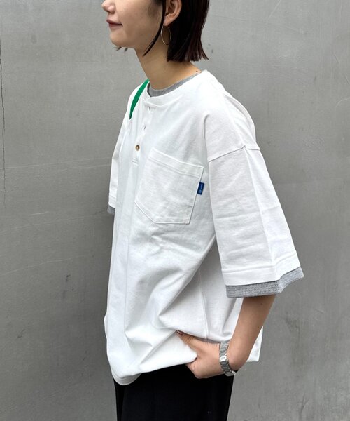CIAOPANIC TYPY(チャオパニックティピー)の「【UNISEX】【汗シミ防止】レイヤードライクヘンリーTEE(Tシャツ/カットソー・メンズ・ベージュ/カーキ/ブラック/ホワイト・LARGE/MEDIUM)」の11枚目の写真