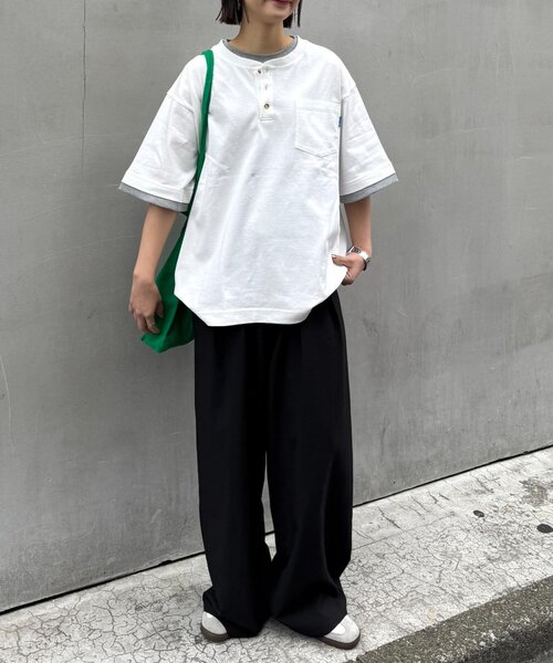 CIAOPANIC TYPY(チャオパニックティピー)の「【UNISEX】【汗シミ防止】レイヤードライクヘンリーTEE(Tシャツ/カットソー・メンズ・ベージュ/カーキ/ブラック/ホワイト・LARGE/MEDIUM)」の13枚目の写真
