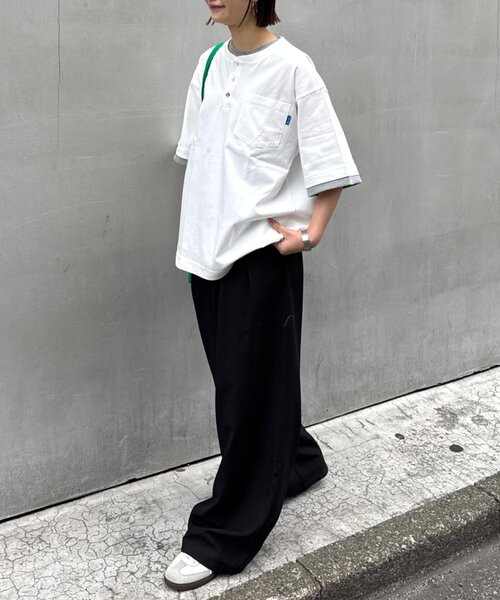 CIAOPANIC TYPY(チャオパニックティピー)の「【UNISEX】【汗シミ防止】レイヤードライクヘンリーTEE(Tシャツ/カットソー・メンズ・ベージュ/カーキ/ブラック/ホワイト・LARGE/MEDIUM)」の14枚目の写真